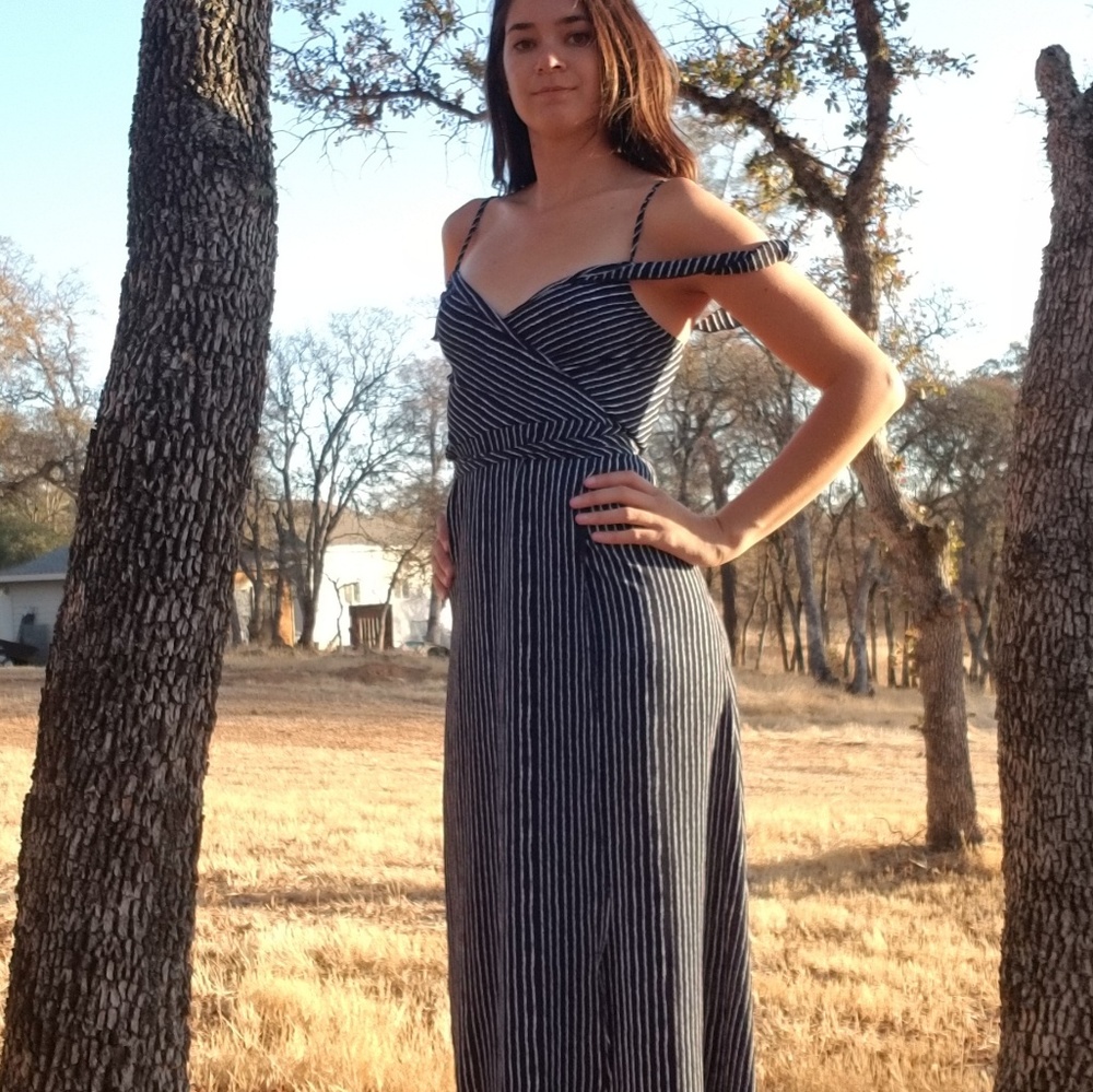 Veronica m blue stripe wrap dress